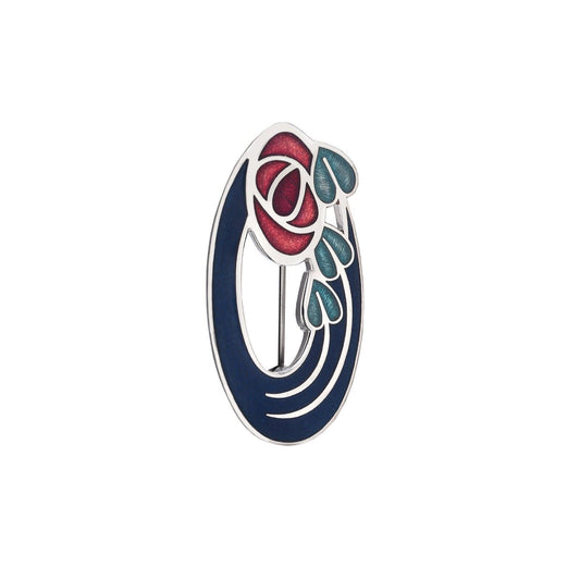 Oval Mackintosh Rose Brooch Blue Silver Plated Brand New Gift Packaging