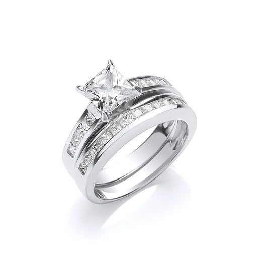 Sterling Silver Bridal Set Solitaire and Princess Half Eternity Ring 925 Stamp