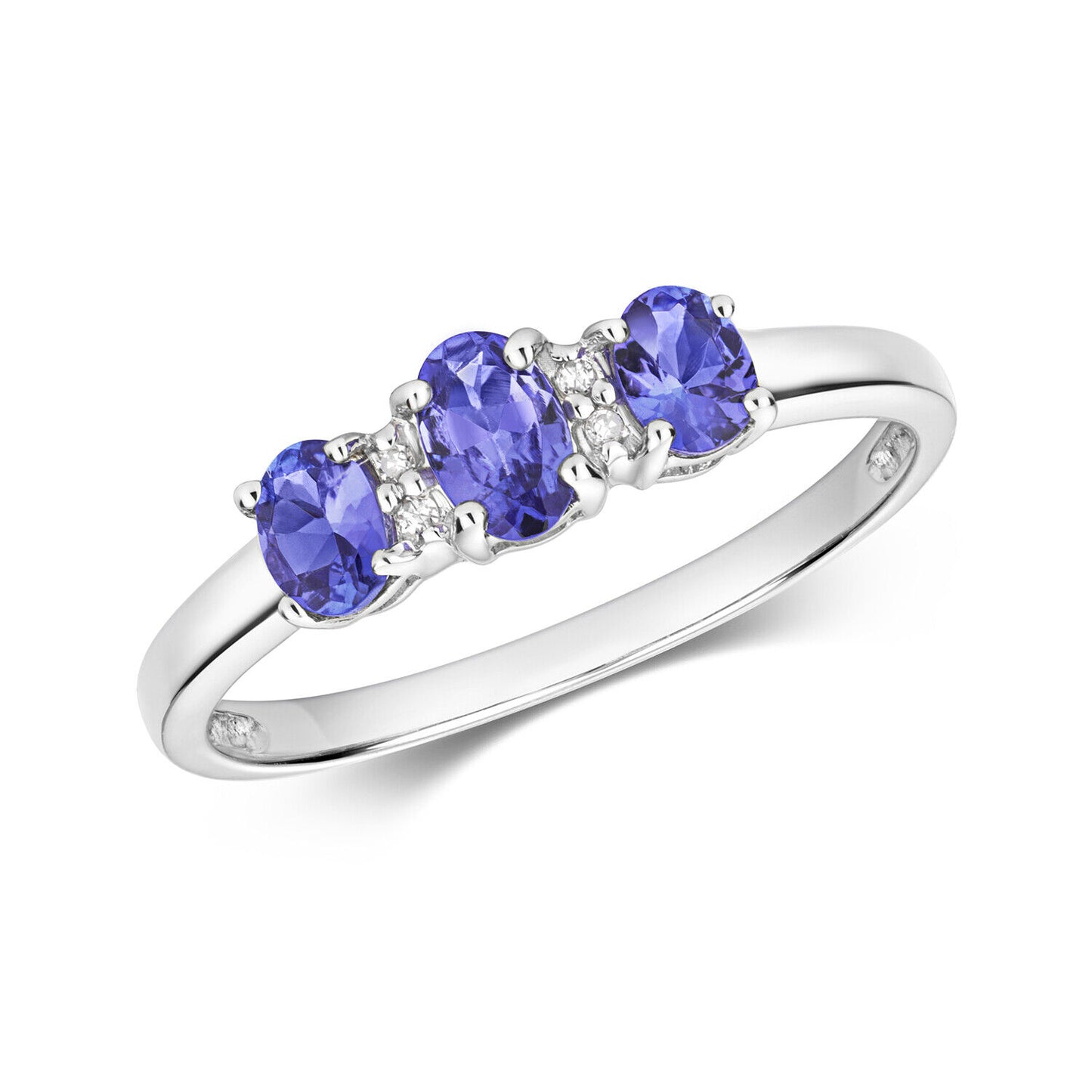 Real Tanzanite and Diamond Ring 9ct White Gold Trilogy Three Stone Size J - Q