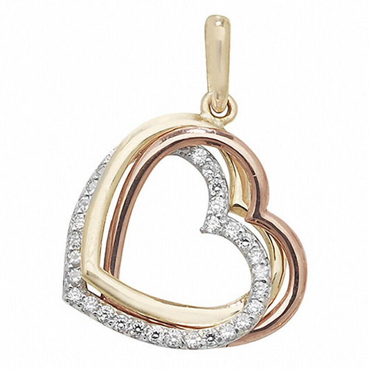 Triple Three Heart Pendant 9ct Rose Yellow and White Gold Hallmarked