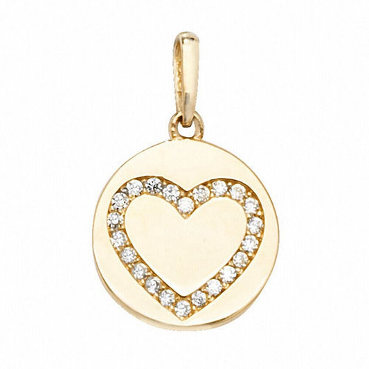 Heart Round Pendant Yellow Gold 16mm x 10mm British Made