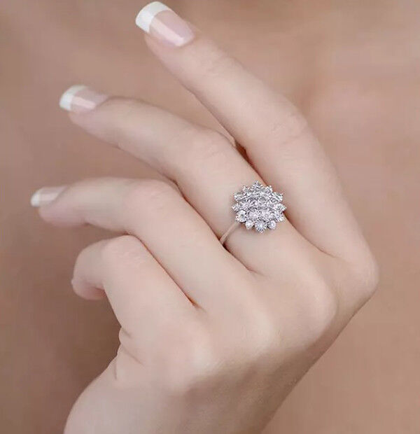9ct White Gold Diamond Cluster Ring Engagement Size J K L M N O P Q