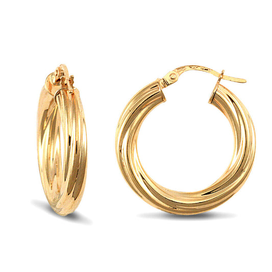 9ct Yellow Gold Hoop Twist Style Earrings British Made Hallmarked 22mm