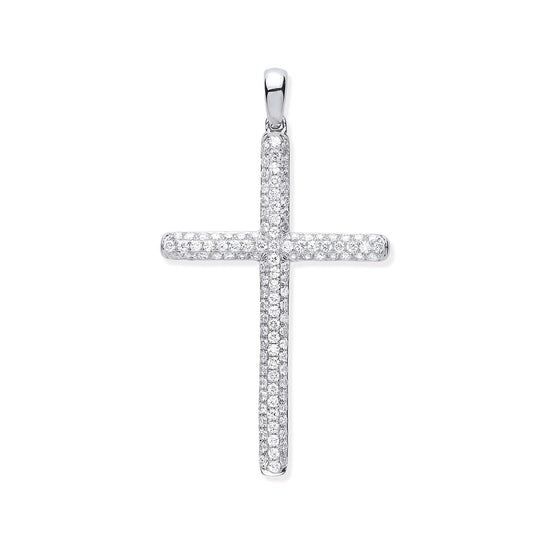 18ct White Gold 0.45ct Diamond Cross Pendant Hallmarked Pave Set Diamonds