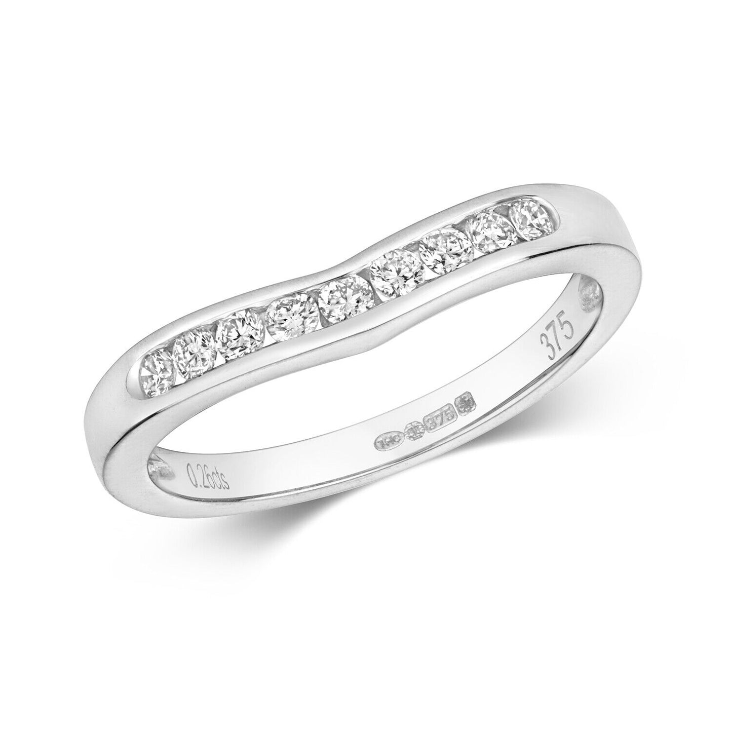 Real Diamond Soft Wishbone Ring 9ct White Gold Anniversary Eternity Band 0.25ctw
