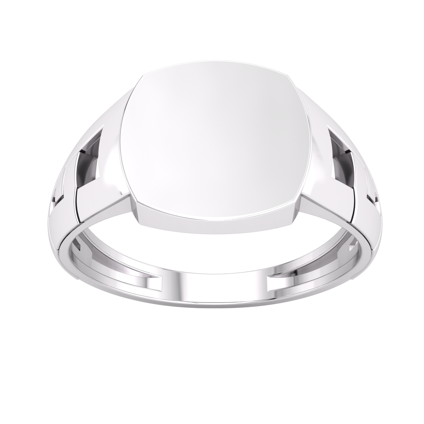 Gents Cushion Signet Ring Curb Sides Platinum Plate Solid Sterling Silver 925