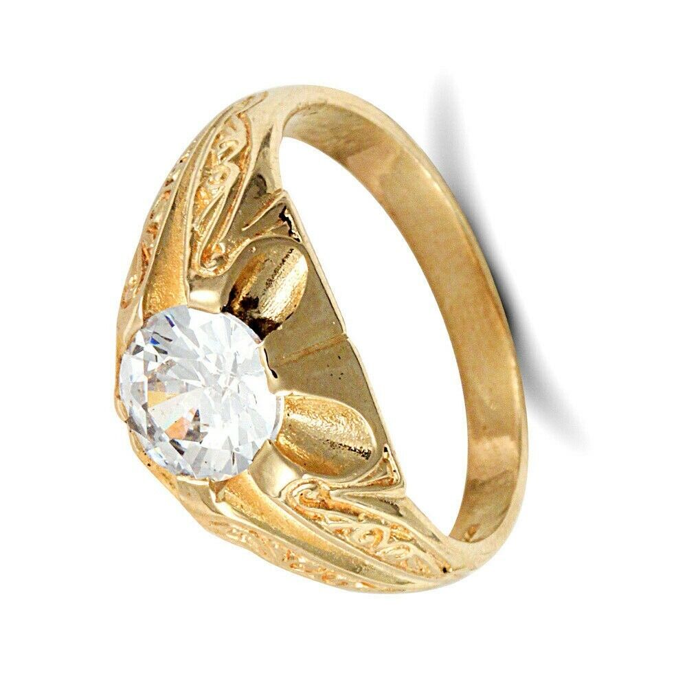 9ct Yellow Gold Gents Solitaire Ring Gypsy Style Setting Hallmarked