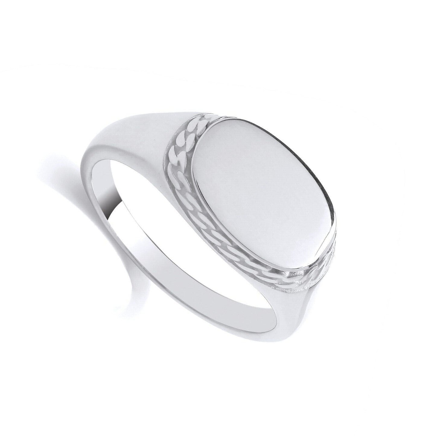 Men's Oval Signet Ring Curb Wrapped Edge Solid Sterling Silver 925 hallmark