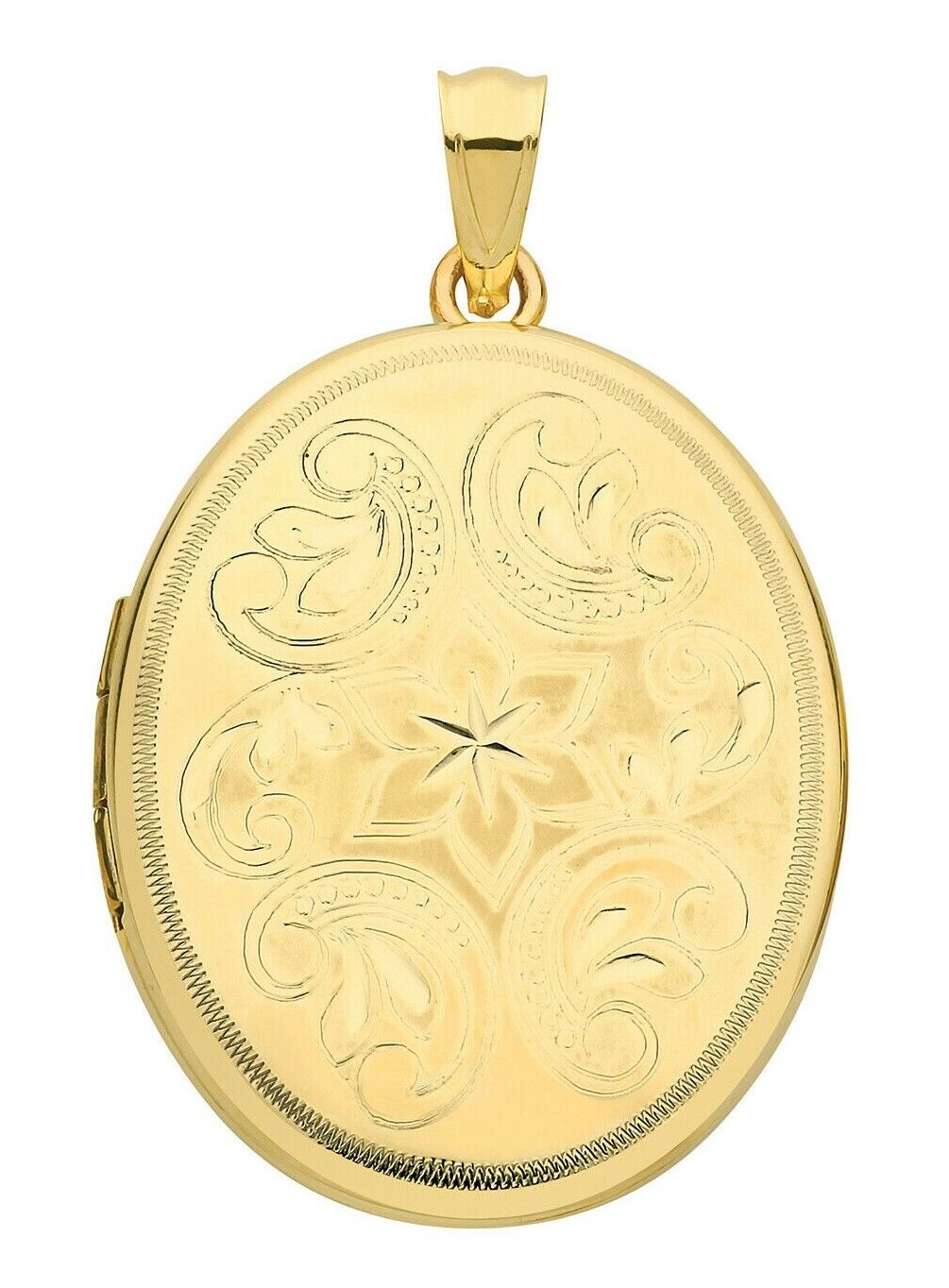 Yellow Gold Oval Locket Solid 9 Carat Hallmarked Scroll Pattern British Made