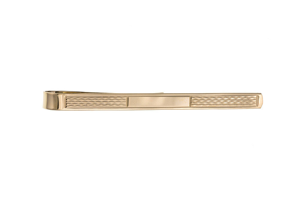 Gold Tie Slide Clip Solid Yellow Gold Engine Turned British Made Hallmarked