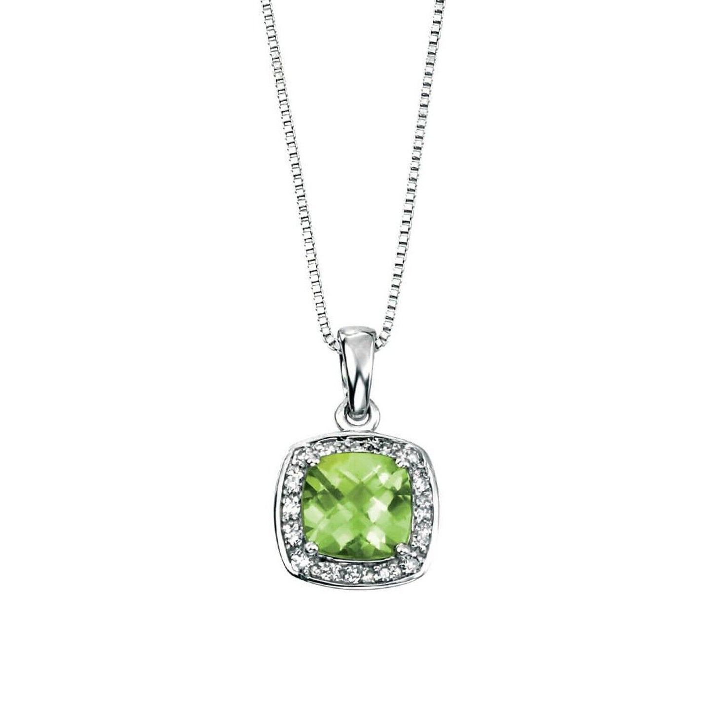 Real Peridot and Diamond Set White Gold Pendant Earrings 16 18 or 20" Chain