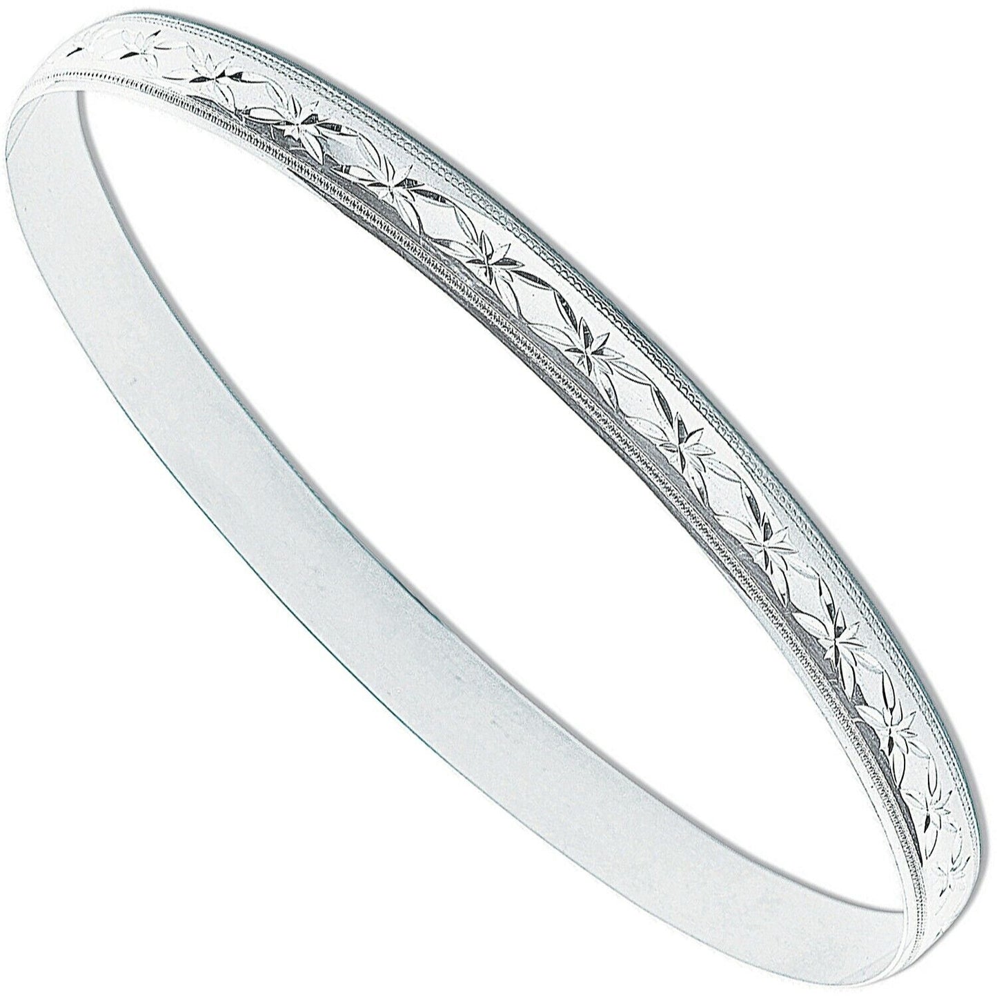 Sterling Silver 6mm Diamond Cut D-Shaped Slave Bangle