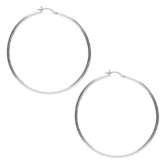 Large Hoop Earrings 80mm Thin Tube Top Hinged Hoop 925 Sterling Silver