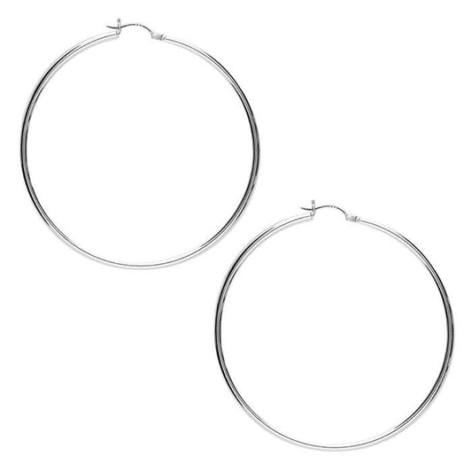 Large Hoop Earrings 80mm Thin Tube Top Hinged Hoop 925 Sterling Silver