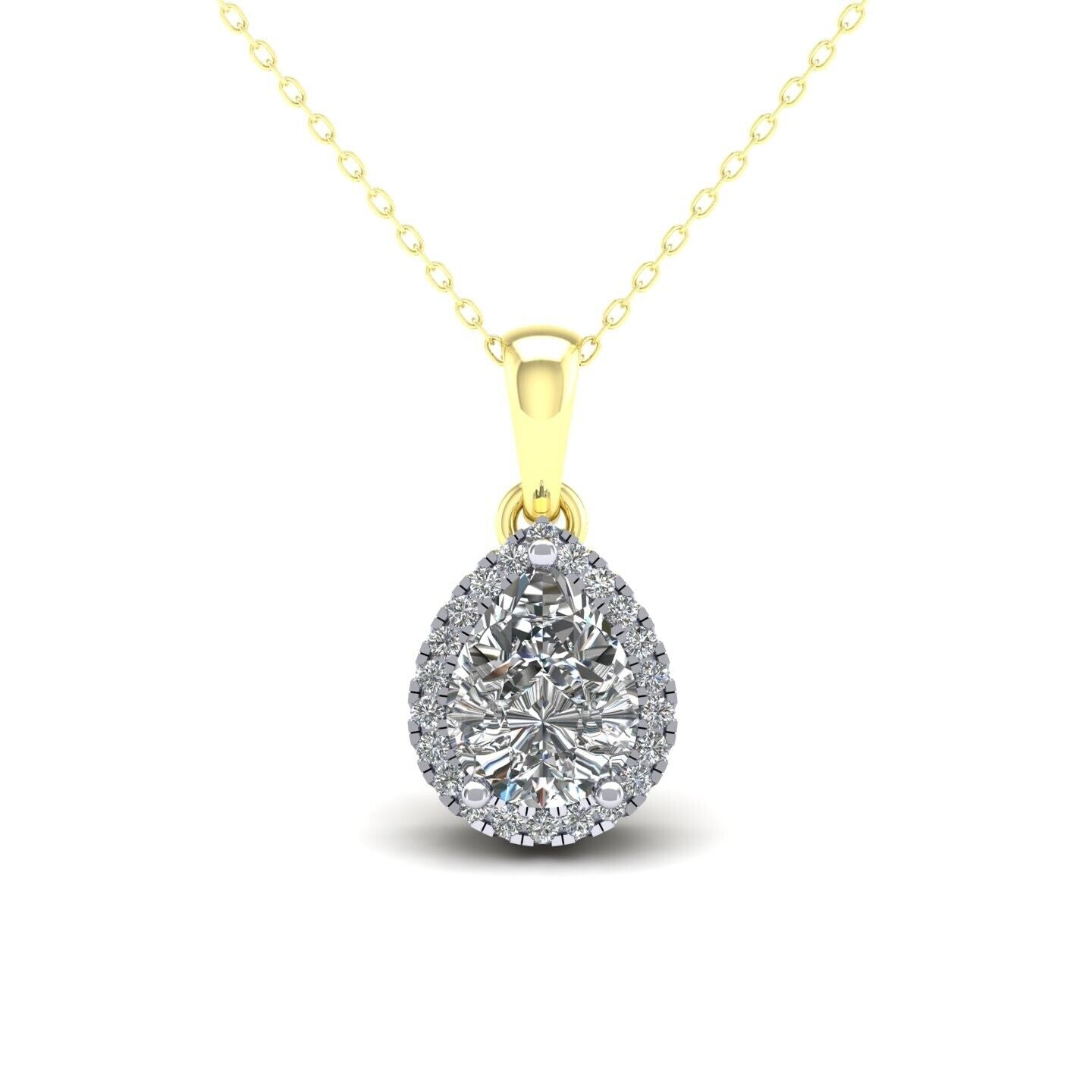 Zircon Pear Cluster Pendant Solid 9ct Yellow Gold 18" Chain Hallmarked
