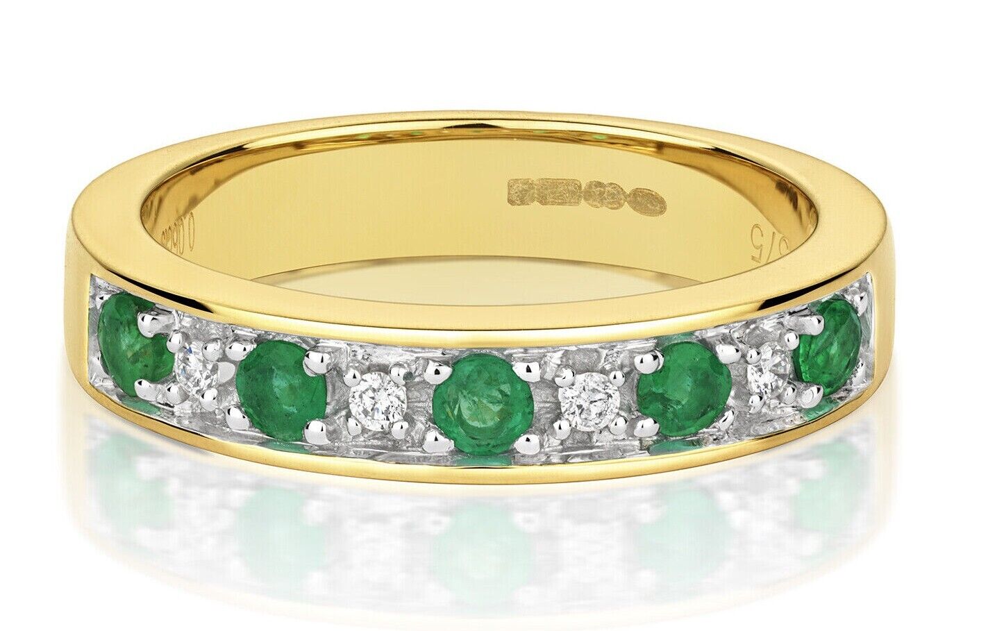 Real Emerald and Diamond Eternity Ring 9ct Yellow Gold 4mm Band Anniversary