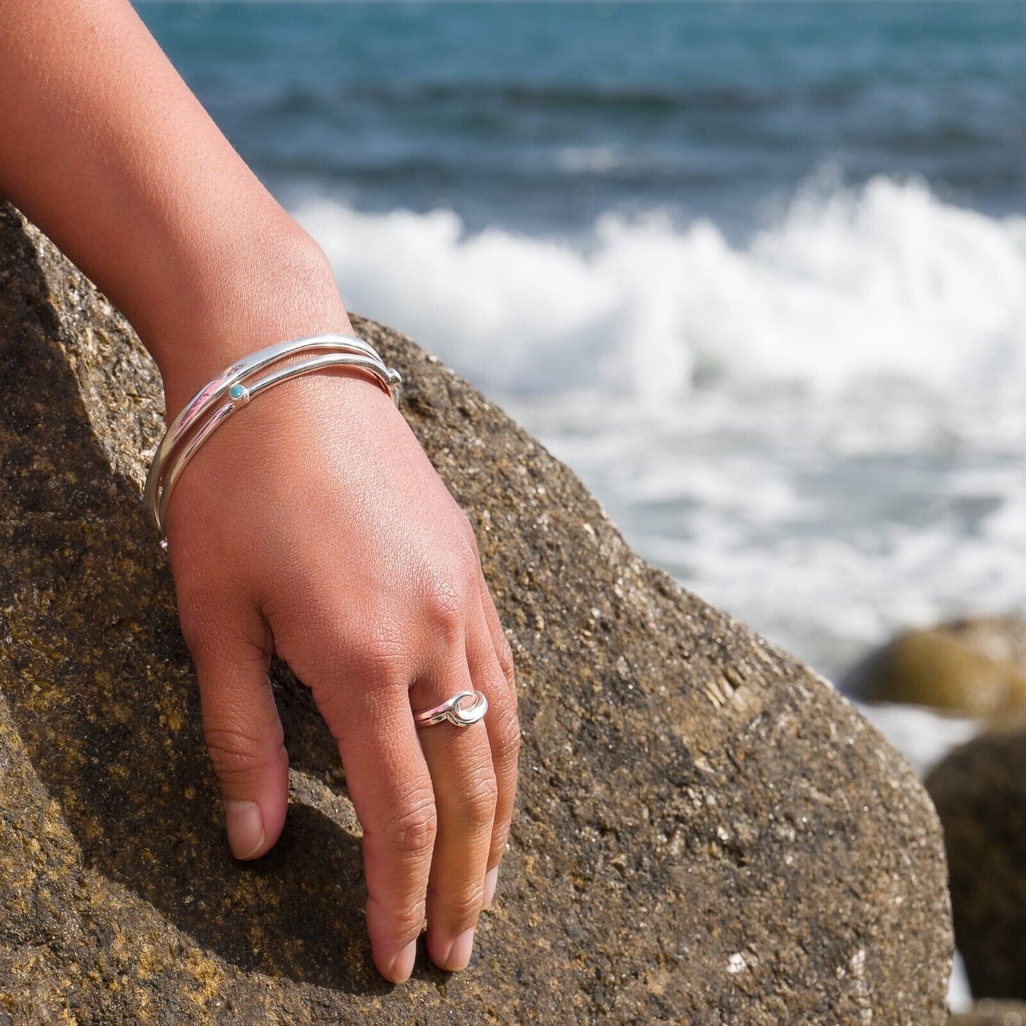 Solid Silver Wave Ring Stacking Rings Sterling 925 Stamped Size J - Q