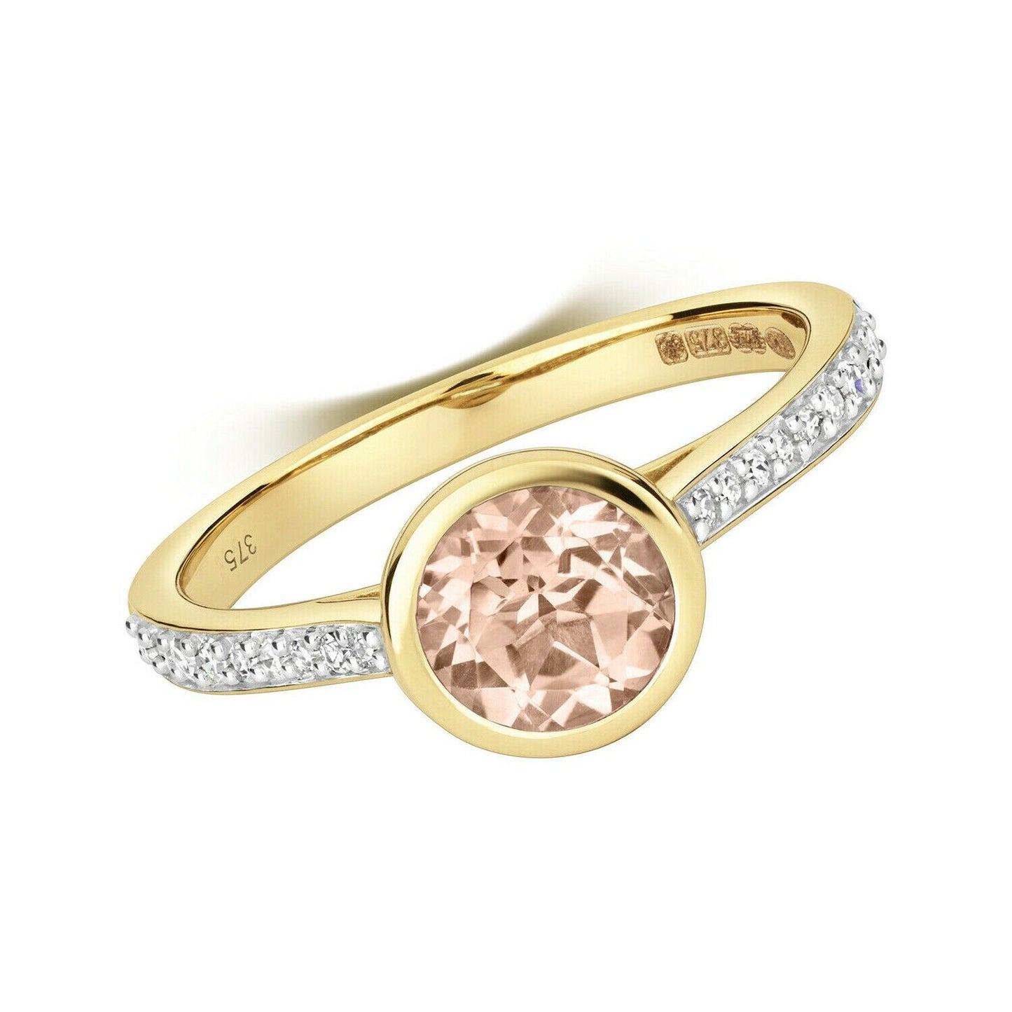Real Morganite and Diamond Ring 9ct Yellow Gold Solitaire Size JKLMNOPQ