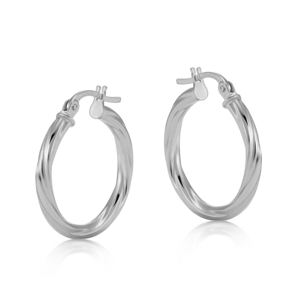 White Gold Twisted Hoop Earrings 19mm Creole Hoops Hallmarked