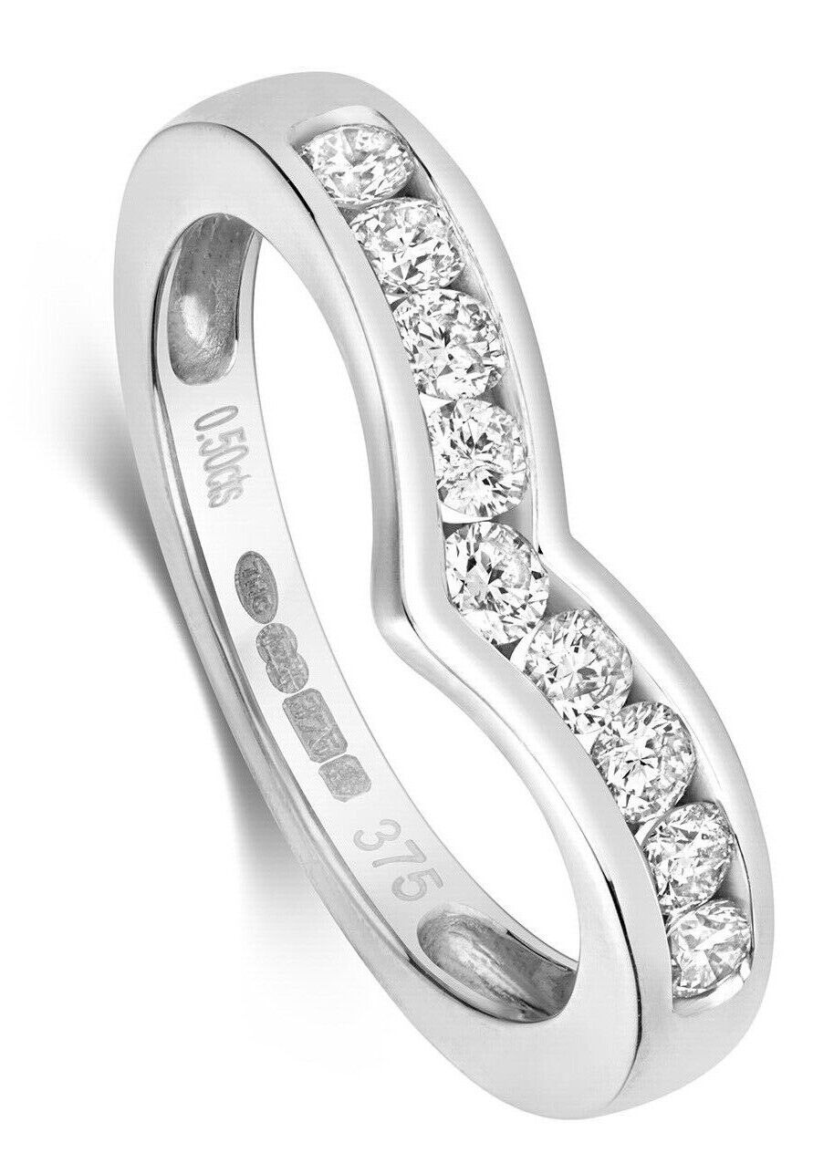 Real Diamond Wishbone Ring 9ct White Gold 0.50ctw Eternity Anniversary Band