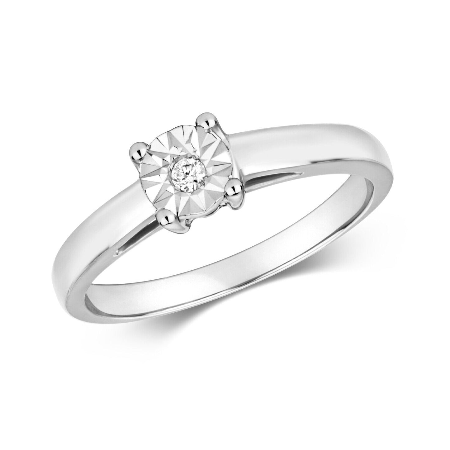 Real Diamond Solitaire Ring Solid White Gold Illusion Set Engagement Size J - Q