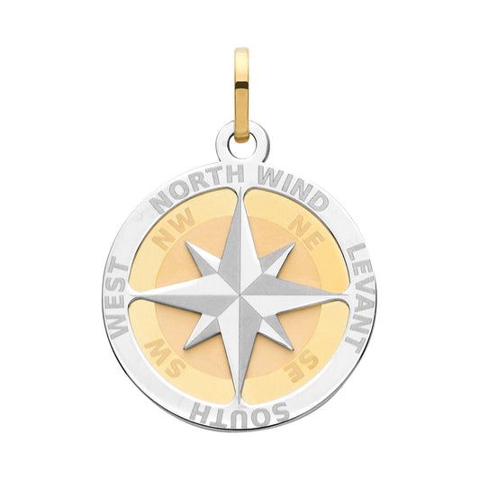 Gold Compass Rose Pendant Yellow & White Gold 28mm x 19mm British Made