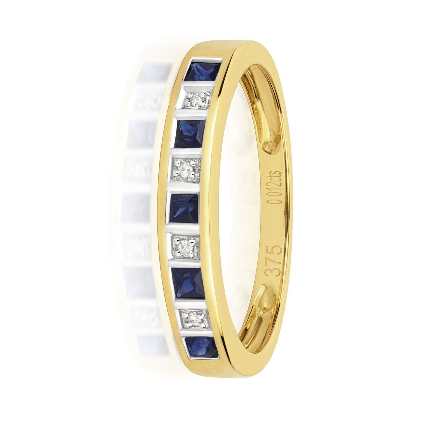 Real Sapphire and Diamond Eternity Ring Solid Yellow Gold 3mm Band Size J-Q