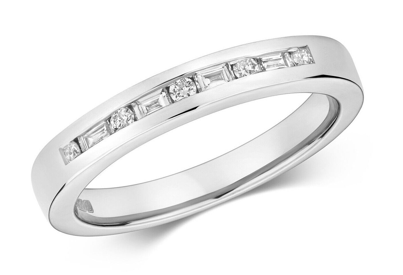 Real Diamond Half Eternity Ring 9ct White Gold Round and Baguette Cut Band