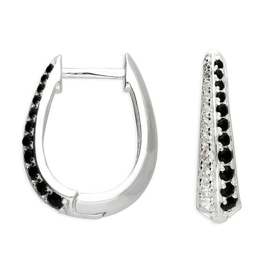 Simulated Black Diamond Hoop Earrings Solid .925 Sterling Silver Handmade