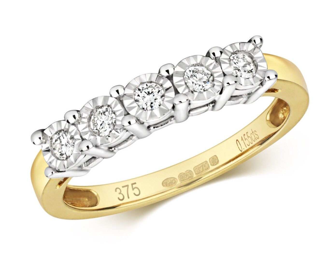 9ct Yellow Gold Diamond Eternity Ring Five Stone Anniversary Illusion Setting