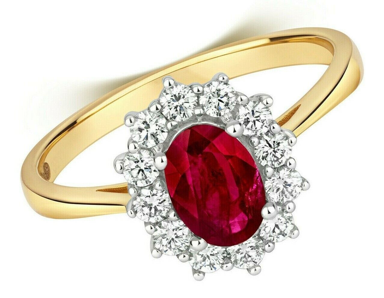 Real Ruby and Diamond Ring 18ct Yellow Gold Oval Cluster 1.45 Carat Weight