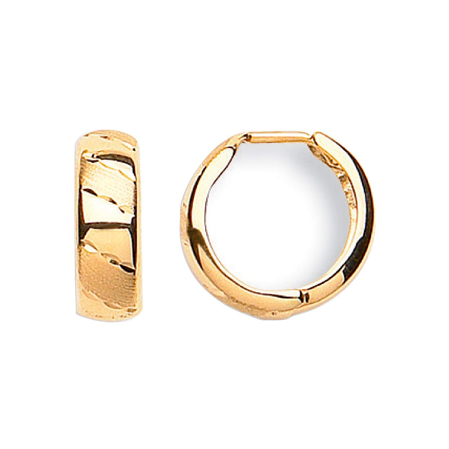 Yellow Gold Huggie Hoop Earrings 16mm Diamond Cut Huggies Hallmarked