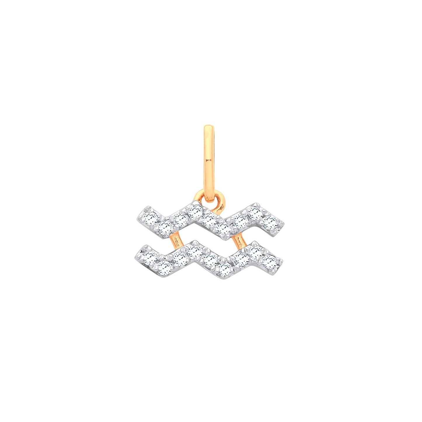 9ct Yellow Gold Aquarius Zodiac 0.10ct Pendant Made in London