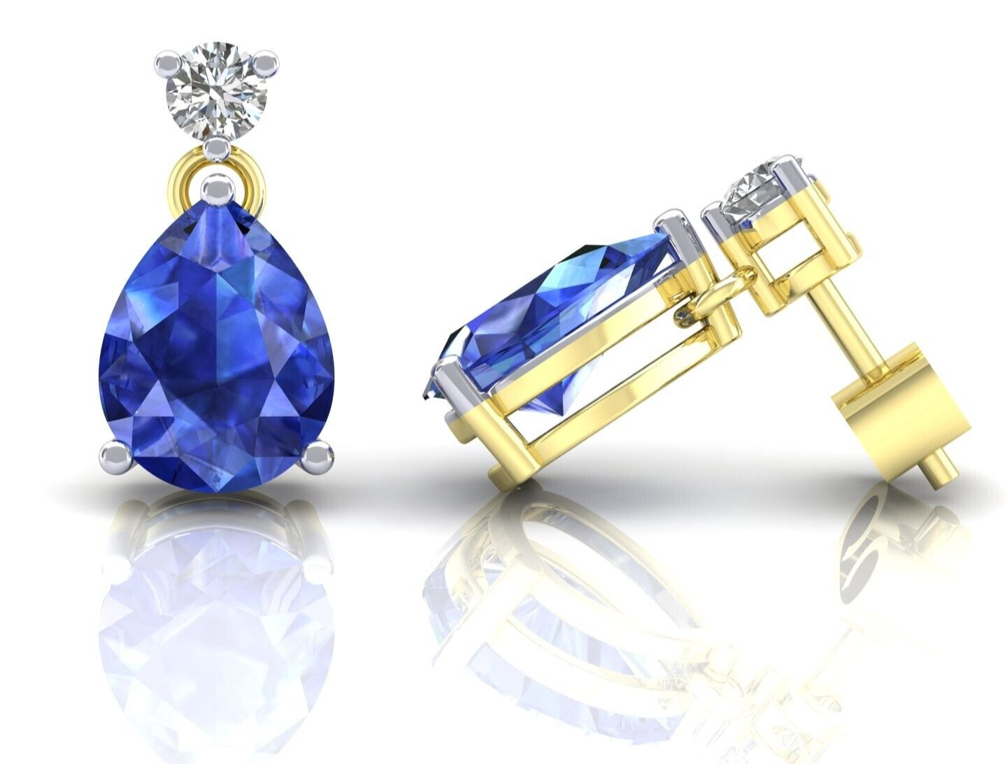 Sapphire Pear Drop Earrings Solid 9ct Yellow Gold Fully Hallmarked