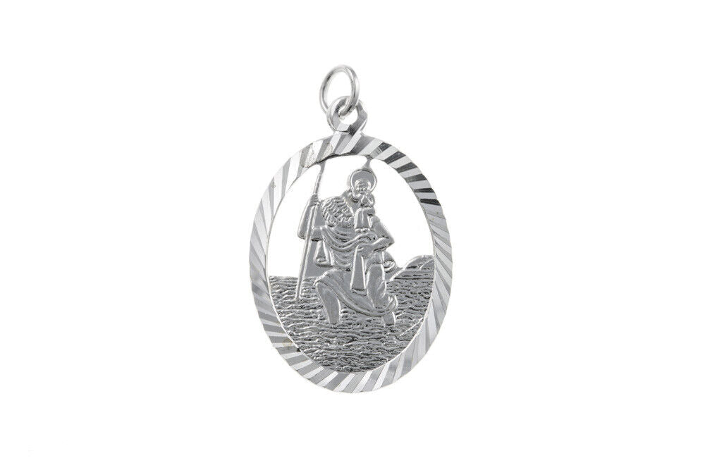St Christopher Pendant Oval Sterling Silver 925 Hallmark 14 - 24" Length Chain