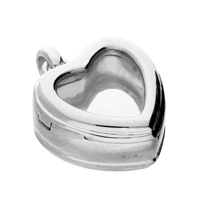 Sterling Silver Glass Heart Locket Rhodium Plated Locket Handmade