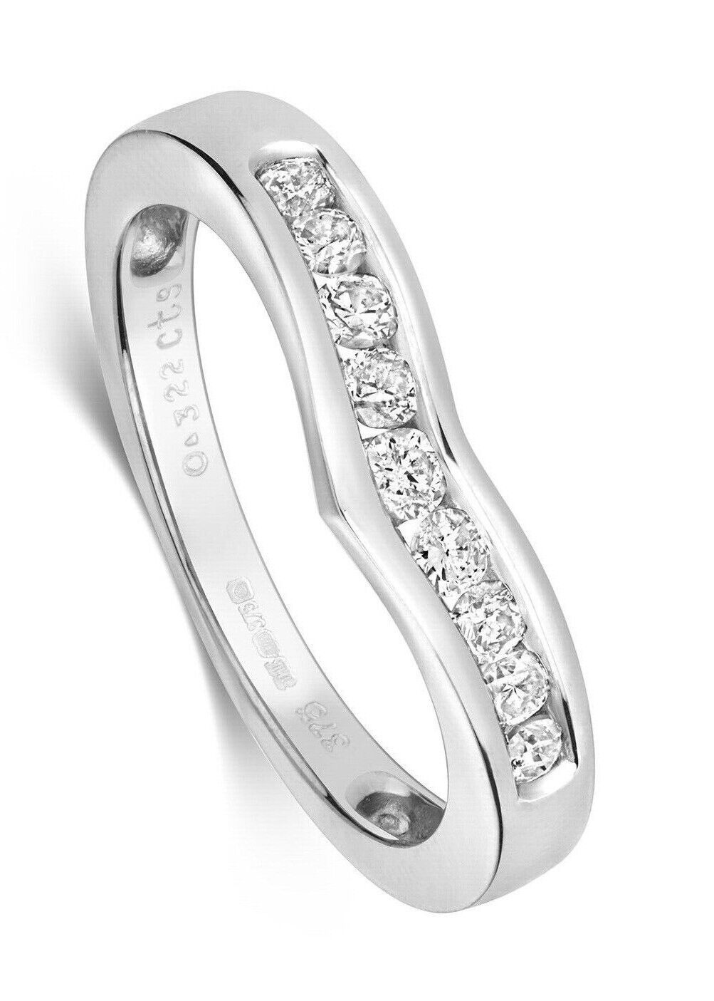 Real Diamond Wishbone Ring 9ct White Gold 0.33ctw Eternity Anniversary Band