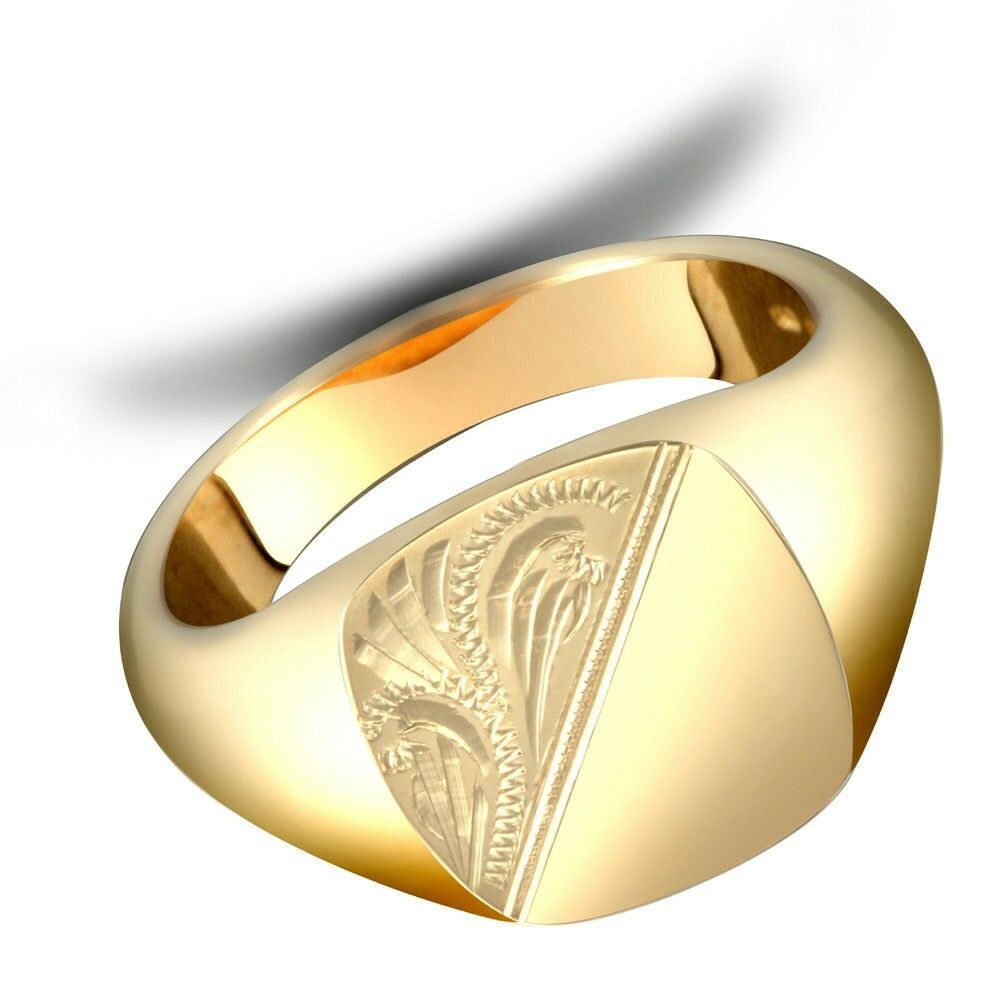 9ct Yellow Gold Gents Cushion Signet Ring Heavy Weight Hallmarked British Made