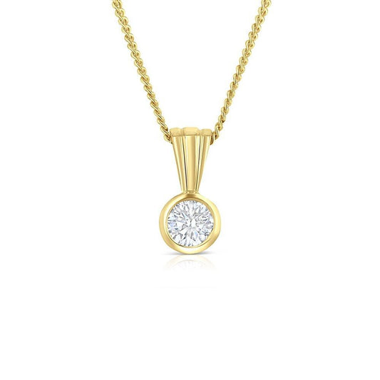 18ct Yellow Gold 0.15ct Rubover Set Diamond Solitaire Pendant Hallmarked