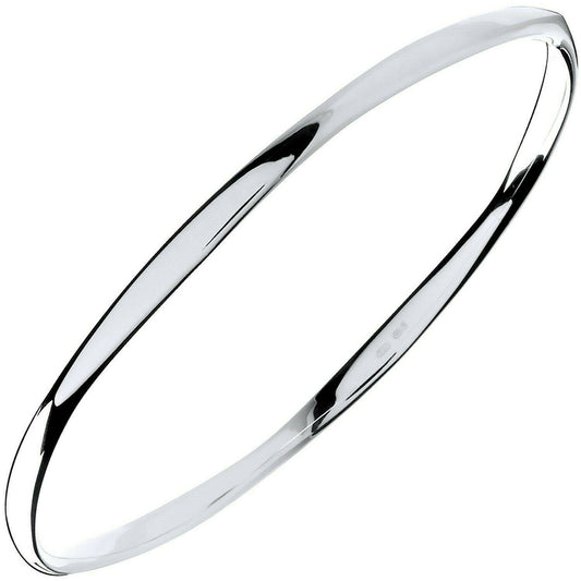 Silver Faceted Ladies Round Bangle British Made Full Hallmark Boxed