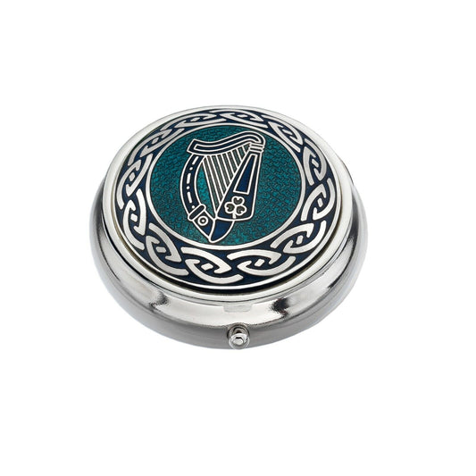 Pillbox Silver Plated Celtic Irish Harp Blue Brand New and Boxed