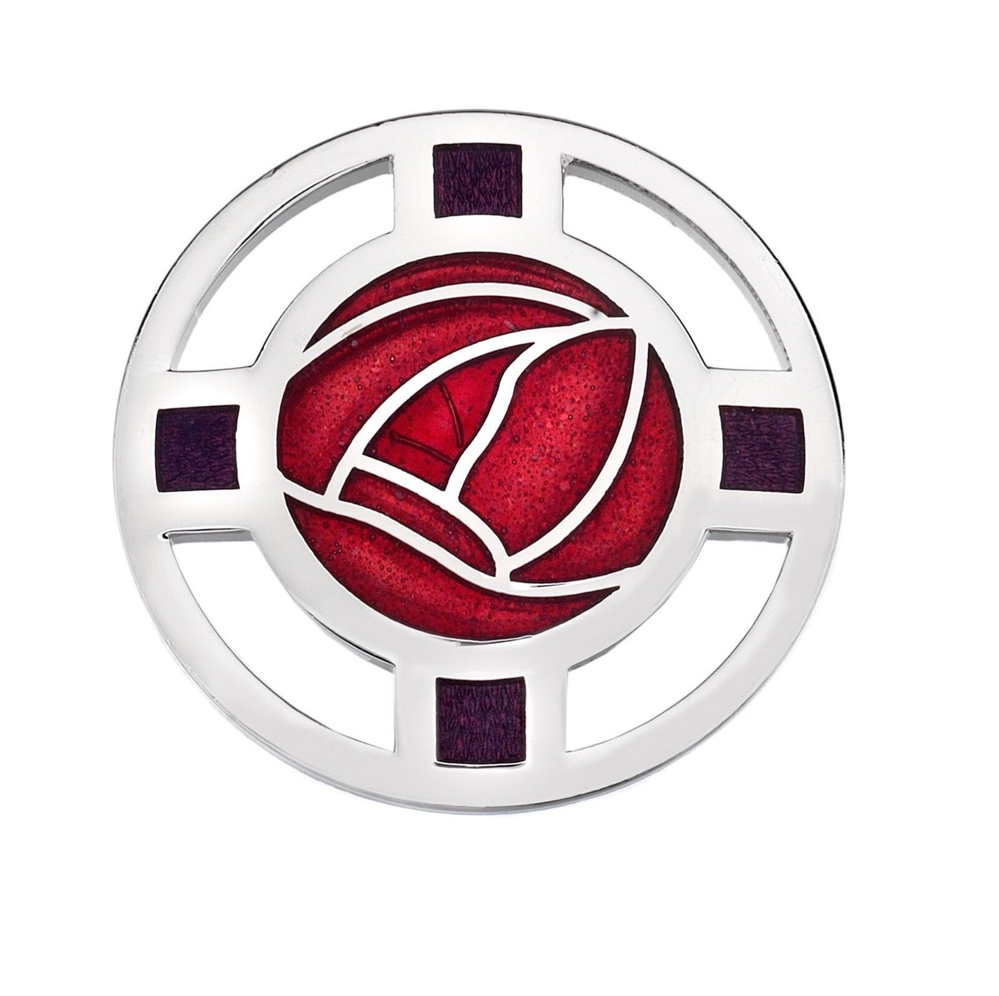 Mackintosh Rose and Lattice Brooch Red Silver Plated Brand New Gift Packaging