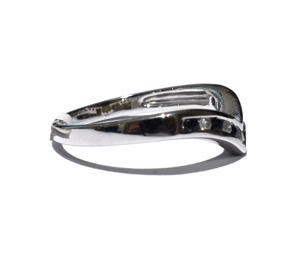 Sapphire and Diamond Wishbone Ring Solid White Gold Eternity Band Size J - Q