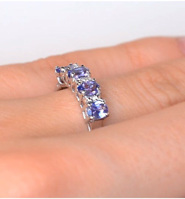 Tanzanite and Diamond Eternity Ring Solid 9ct White Gold Genuine Stones Size J-Q