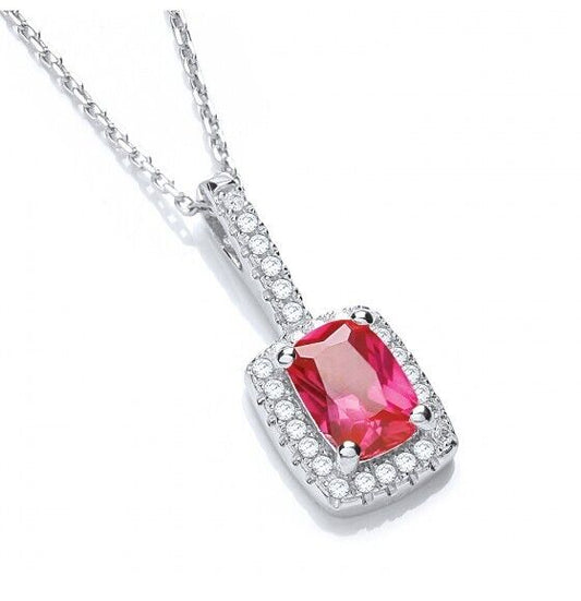 Ruby Rectangular Drop Pendant Sterling Silver 16-18" Chain Luxury Packaging