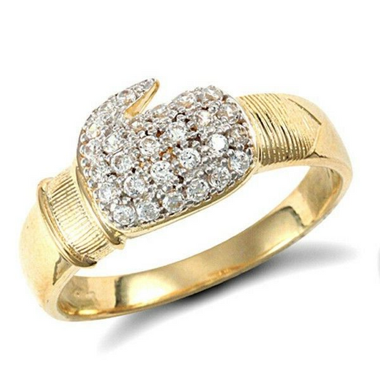 9ct Yellow Gold Cubic Zirconia Boxing Glove Ring Fully Hallmarked