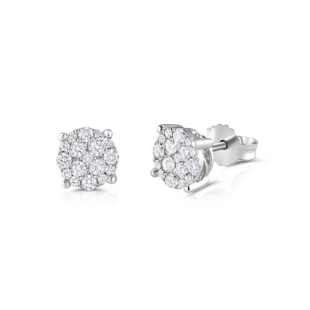 18ct White Gold 0.50ct Cluster Diamond Studs Hallmarked - 7mm