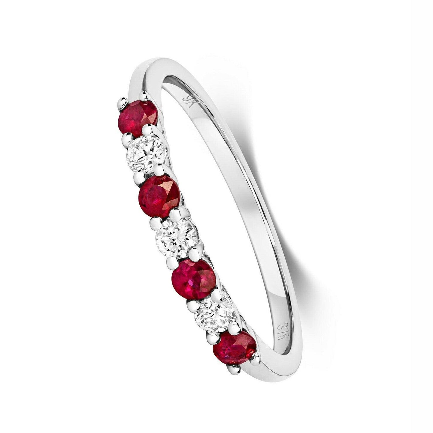 Real Ruby and Diamond Eternity Ring Solid White Gold Slim Anniversary Band