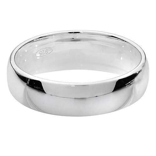 Sterling Silver Wedding Band Ring 5mm Wide Traditional Court 925 Hallmark