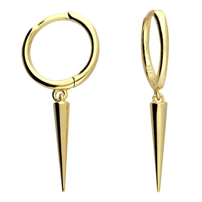 Men's Earring Spike Charm Huggie Single Earring Yellow Gold on 925 Silver